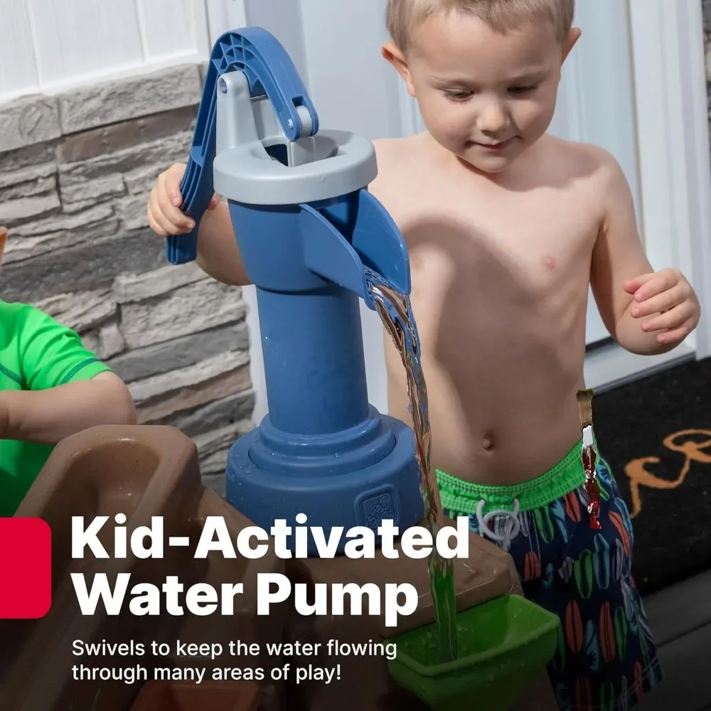 Stół do wody Step 2 Pump & Splash Discovery, basen do aktywności sensorycznej dla dzieci, letnie zabawki na świeżym powietrzu, 10-częściowe akcesoria do zabawek