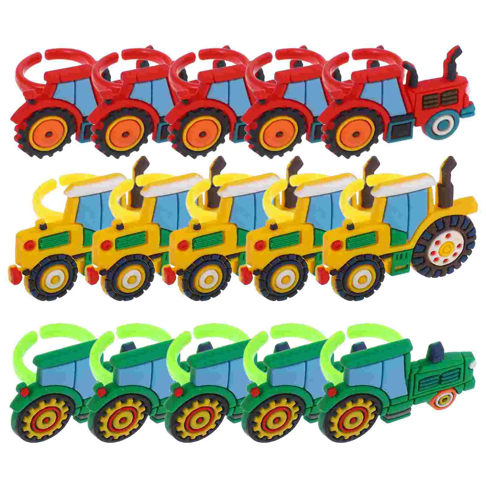 18 Pcs Agricultural Vehicle Rings Cute Farm Truck Toys Safe PVC Children Accessories Harvest Party Gifts Kids Birthday Carnival