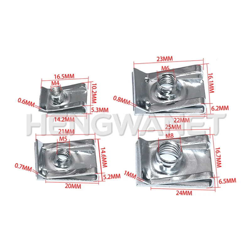 5PCS U Type Clips with Thread M6 M5 M4 M8 8mm 5mm 6mm 4mm Reed Nuts for Car Motorcycle Scooter ATV Moped