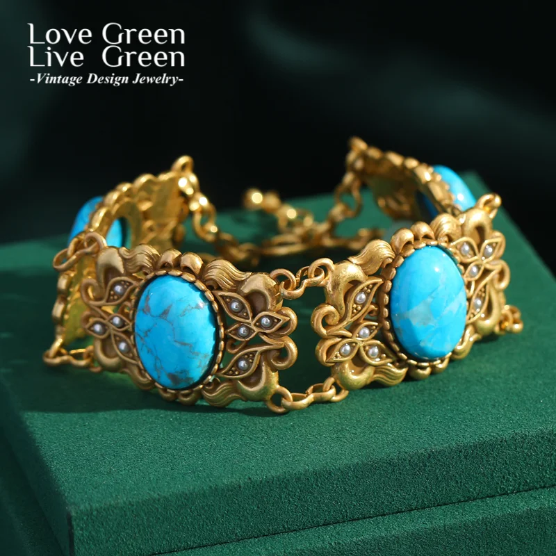 

Vintage Bohemia Blue Stone Bracelets Natural Gold Color Antique Dubai Jewelry Accessories For Woman Luxury New 2025 Trend Boho