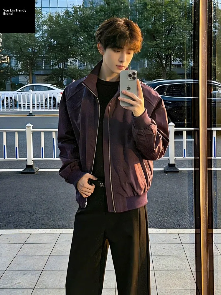 Purple American Sle Bomber Flight Jaet Men's ort Workwear Coat Cleanfit Stand Collar Baseball orm Spring Season