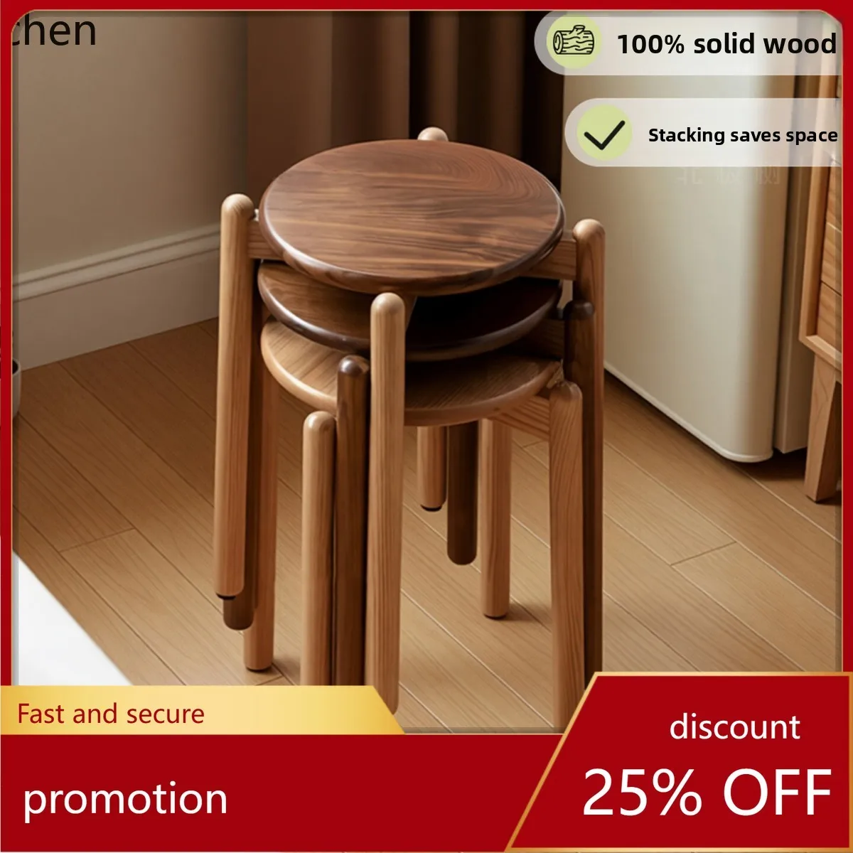 

YFY Solid Wood Home Stackable Round Wooden Durable Modern Simple Dining