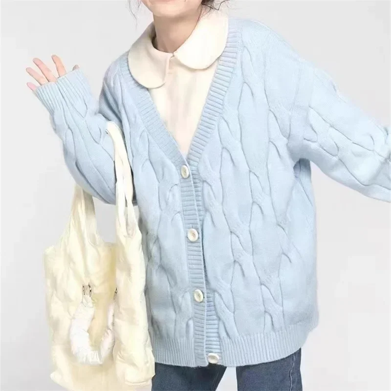 

Осень-зима вязаные свитера с витым v-образным вырезом кардиган женский корейский толстый пальто верхняя одежда винтажная уличная одежда в консервативном стиле Harajuku