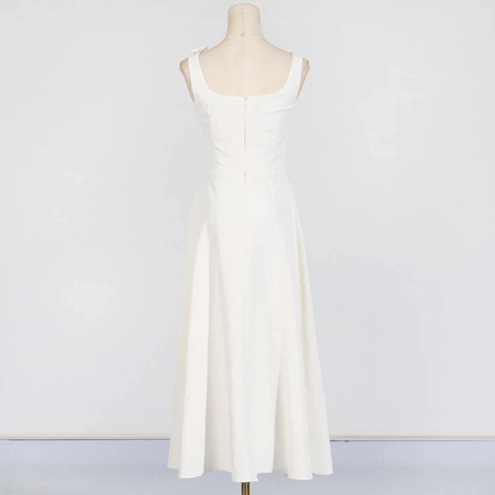 White Embroidery Strap A-Line Maxi Dress Backless Sleeveless Gown Daily Casual Outing Holiday Beach Party Evening Long Dresses