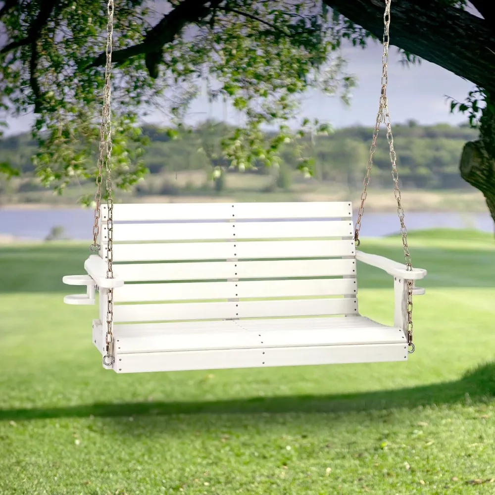 

Outdoor Porch Swing with Rotating Cup Holder, 4-foot Patio Bench Swing, Adjustable, Customizable