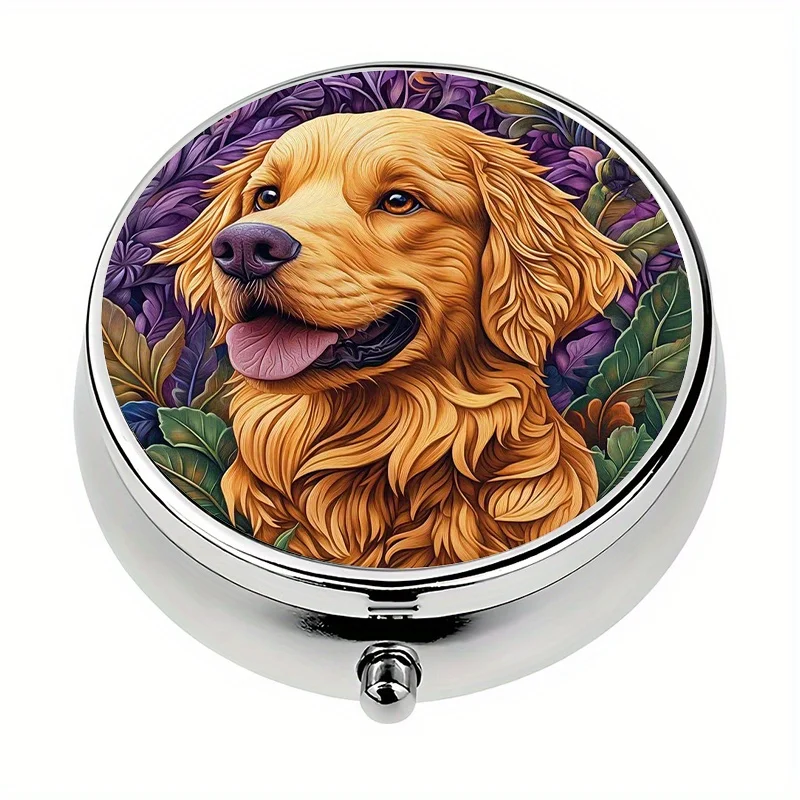 Single pack, portable travel pill box with 3 compartments, charming puppy or wallet pill box, metal mini medicine organizer, ideal for personal outdoor travel and office medication reminders, wallet pill box