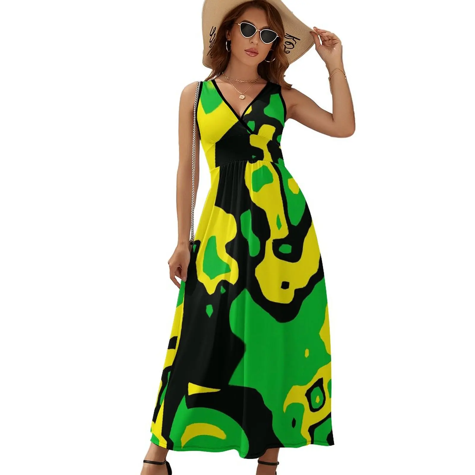 Jamaica Flag Dress Summer Colors of Jamaica Art Street Style Boho Beach Long Dresses Women High Waist Design Kawaii Maxi Dress