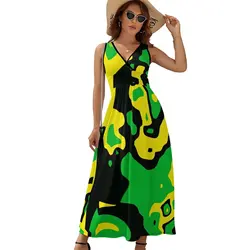 Jamaica Flag Dress Summer Colors of Jamaica Art Street Style Boho Beach Long Dresses Women High Waist Design Kawaii Maxi Dress