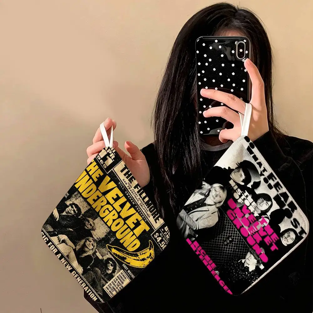 Rock Band The V-Velvet U-Underground Polyester Cotton Hand Wiping Towel With Hanging Loop, Lightweight For Home