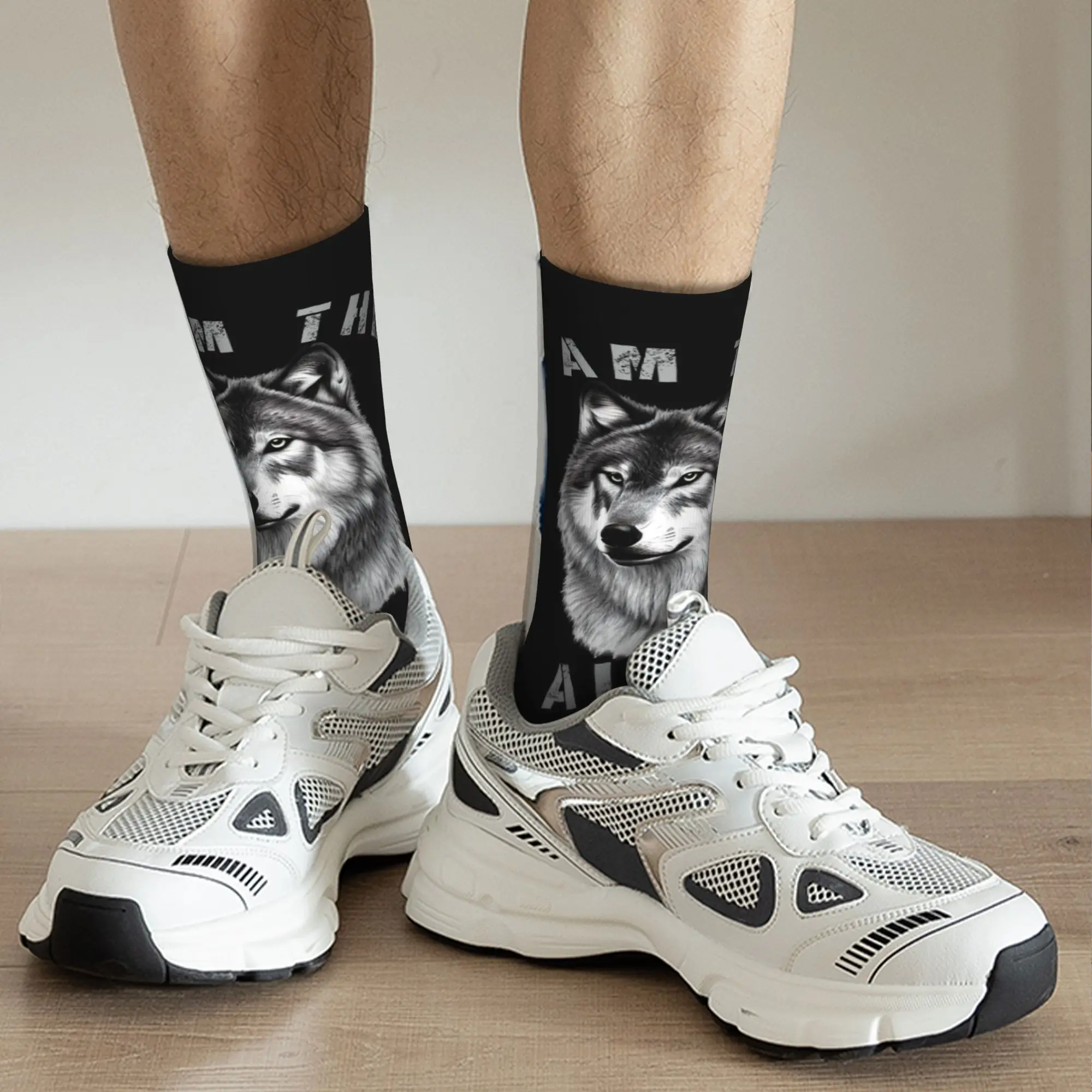 Nouveauté impression bas je suis l'alpha hommes chaussettes pour femmes hommes extensible hiver graphique équipage chaussettes