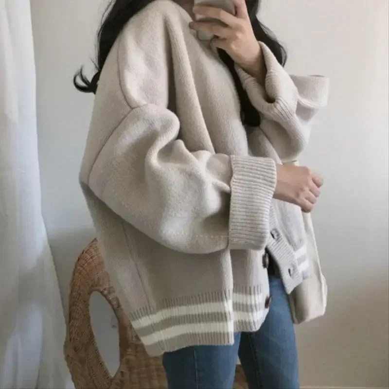 Knitted Cardigan Sweaters Women Preppy Style School Warm Tops Knitwear 2023 Autumn Korean Fashion Kpop Patchwork