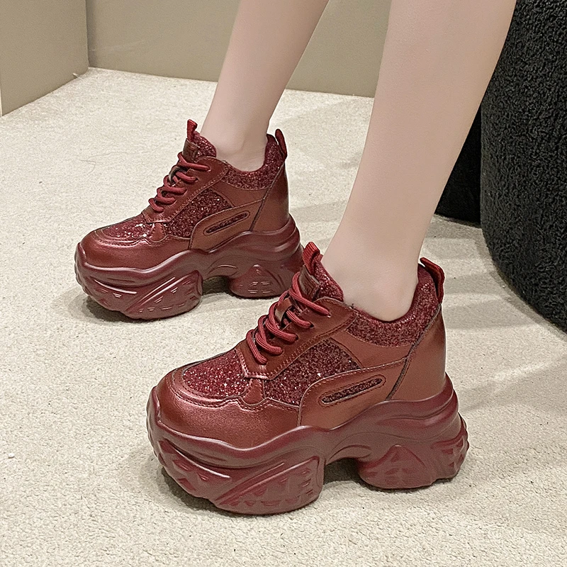 

10CM Hidden Heels Chunky Sneakers High Platform Women Vulcanized Bling Shoes 2026 Winter Ladies Casual Sports Dad Shoes Woman
