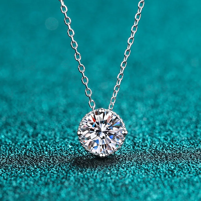 18K White Gold Platinum PT950 1ct Moissanite Pendant Necklace for Women Jewelry Art Deco-Inspired Design