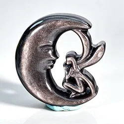 1pc Natural Silvery Obsidian Moon Fairy Crystal Carving, Handcrafted Healing Gemstone Craft, Reiki Charged Decorative Accent