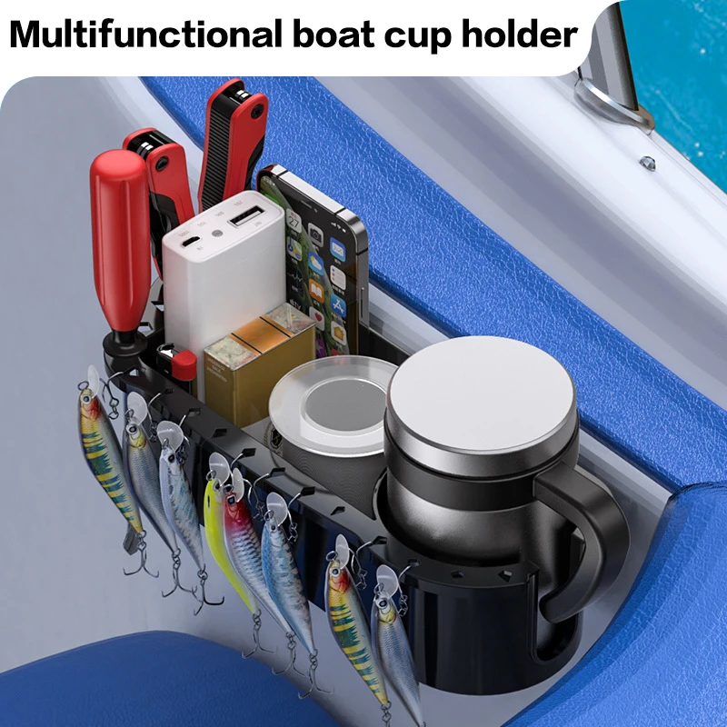 Marine Cup Holder Phone Drink Box Organizer Boat Fishing Caddy Cabin Marine Tools Storage Tray For Boat Kayak Pontoon Bass Boat