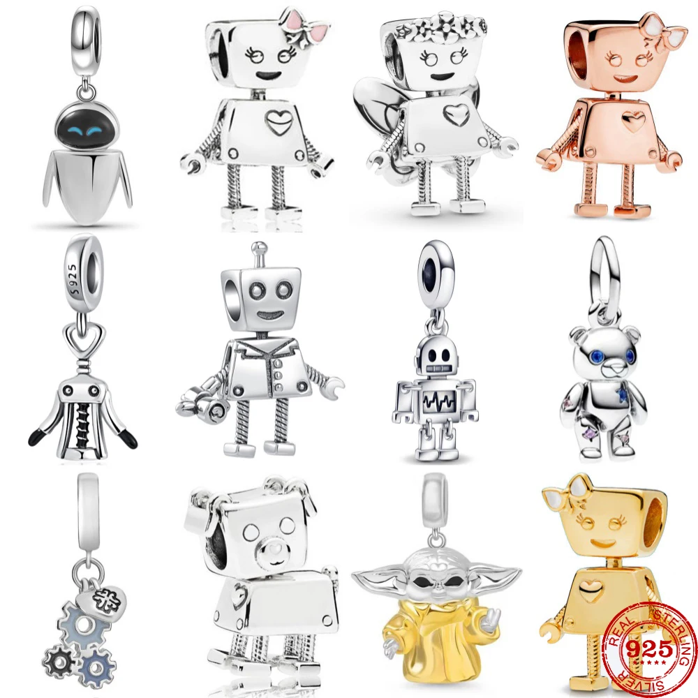 New 925 sterling silver robot series decoration charm talisman pendant inlaid with beads original bracelet DIY women's jewelry