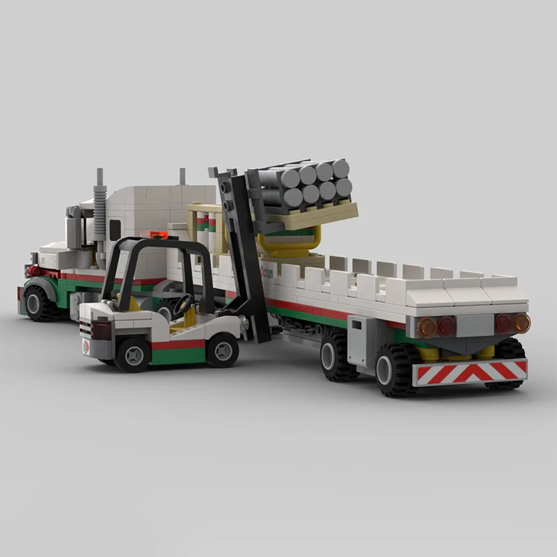 560PCS MOC 건설 옥탄 트럭 및 평판 트레일러 도시 엔지니어링 모델 빌딩 블록 스태킹 벽돌 크리 에이 티브 교육