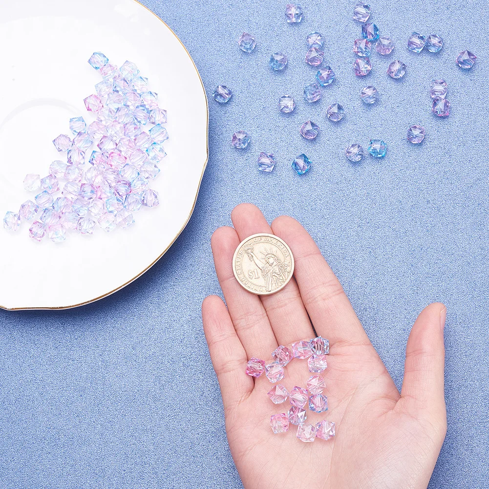 100Pcs Acrylic Beads Geometry Polygon Two Tone Transparent Spray Painted Loose Beads for DIY Jewelry Making Suppies