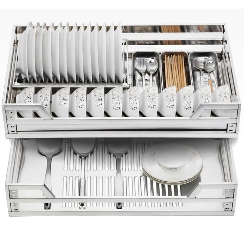 

Pull basket kitchen cabinet 304 stainless steel double buffer drawer seasoning dish bowl