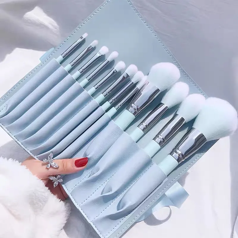 

12Pcs Blue Makeup Brushes Set Soft Synthetic Hair Professional Cosmetic Kit with PU Bag for Beginner Travel Foundation Powder Bl