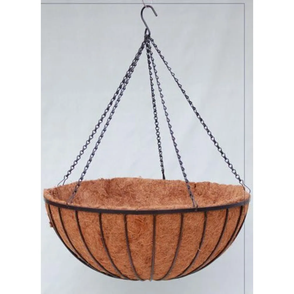 Georgian Style Hanging Planter 24 Inch Diameter 5 Sets Heavy Duty Rigid Welded Frame Basket and Black 5 Strand Chain Hanger