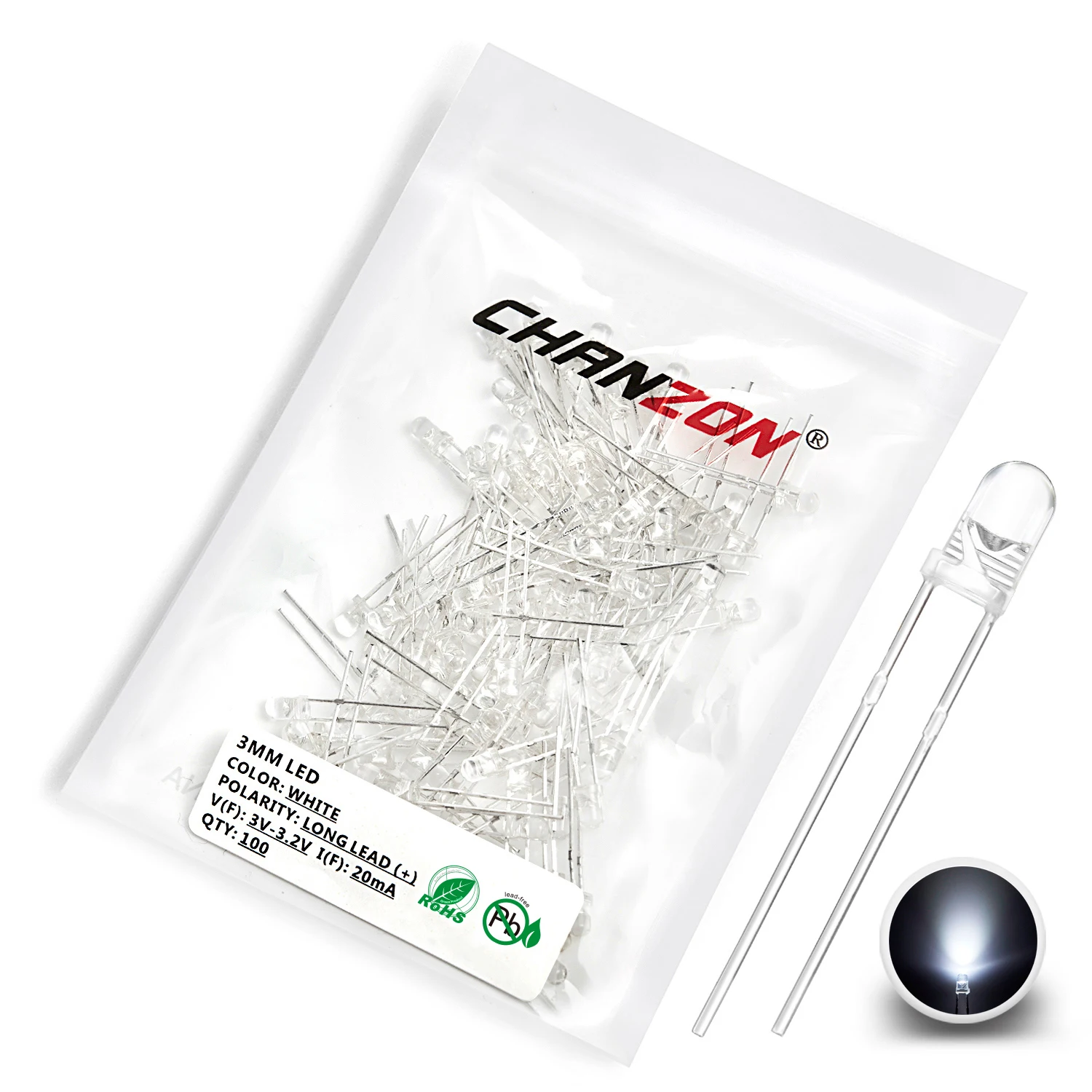 100 Stück 3 mm LED-Dioden, ultrahell, warmweiß, rot, grün, blau, UV-Lila, gelb, orange, rosa, 2 V, 3 V, mehrfarbiges Emitting-Sortiment