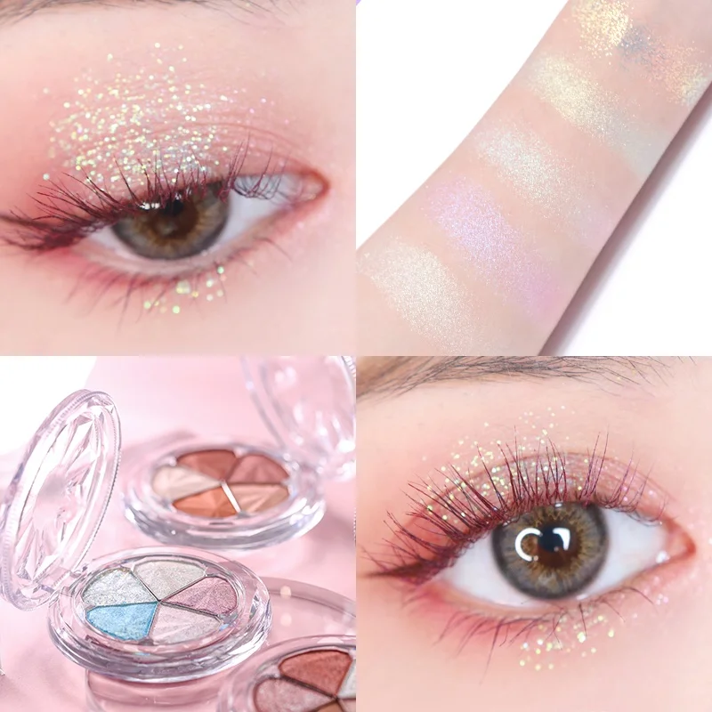 KAN Diamond Prism Palette Eyeshadow compact, five color flower popping glitter eyeshadow stage style fairy style eye makeup