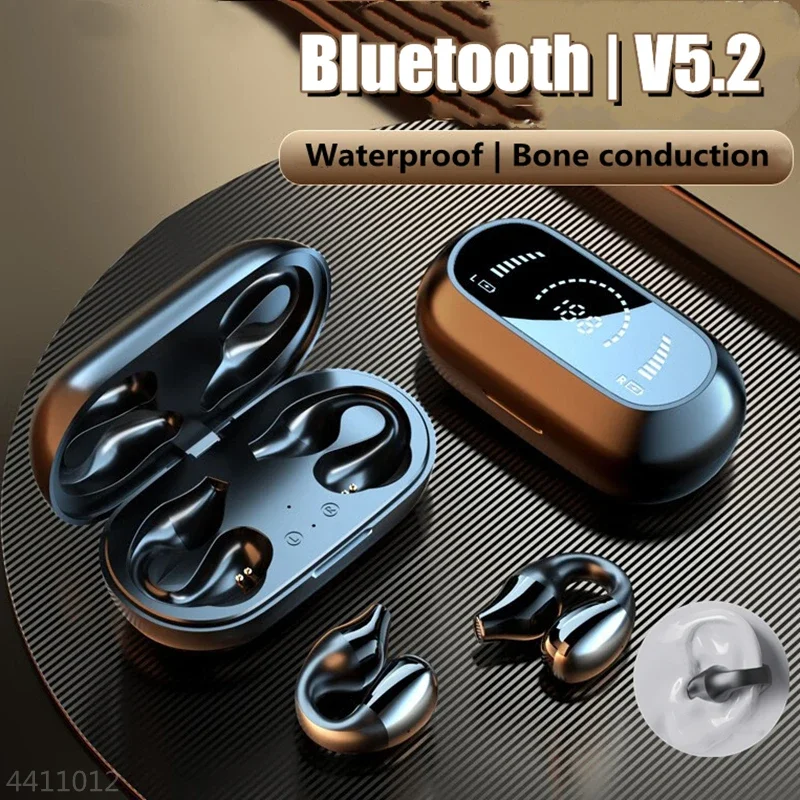 2024 New TWS Bluetooth 5.2 Wireless Bone Conduction Headphones Clip Ear Music Noise Canceling Headset HD Call Sports Earphone