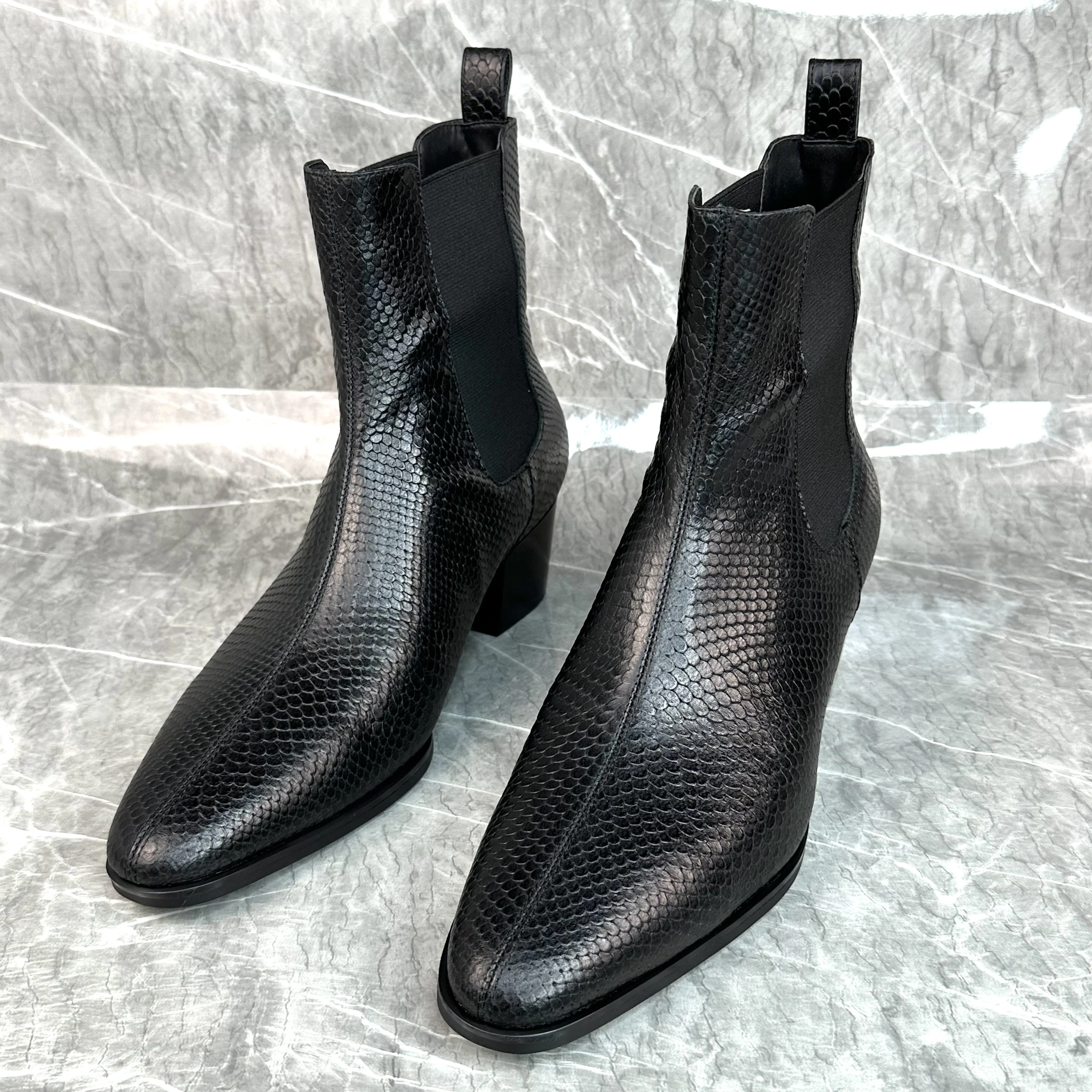 

Snakeskin Western Style Chelsea Boots Men Pointed Toe Handmade Vintage Shoes Men Genuine Leather Short Boots Fashion Men's Shoes