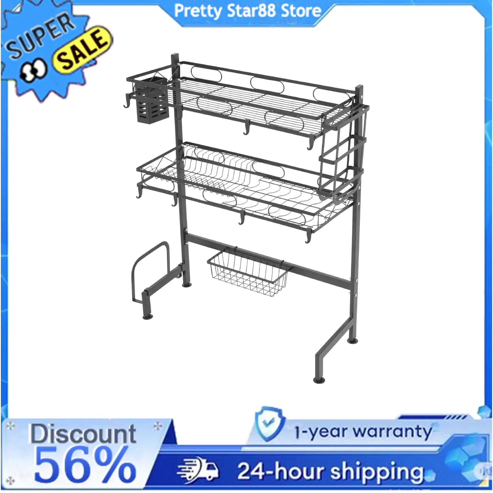 

2-Tier Over Sink Dish Drying Rack Wear-Resistant Cutlery Drainer Kitchen Shelf Large Capacity Cup Organizing for Storing Dishes