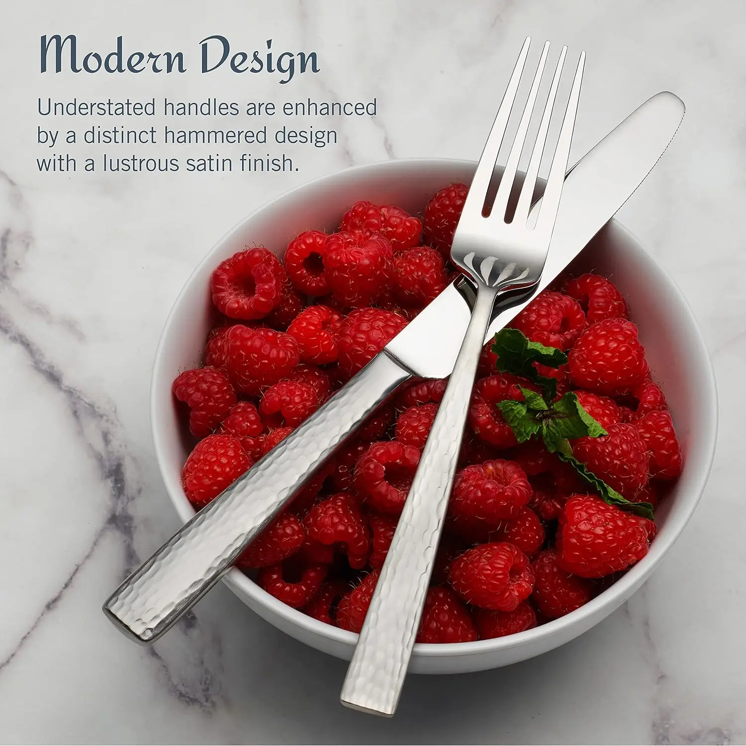 Flatware Set, 65-Piece Service for 12, 18/10 Stainless Steel Silverware with Hammered Design and Satin Finish view 5
