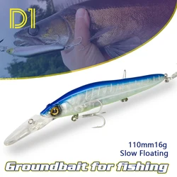 D1 Bass Jerkbait Wobbler 110mm16g Suspending Slow Floating Minnow Fishing Lure Groundbait Artificial Bait For Bass Pike DT5001