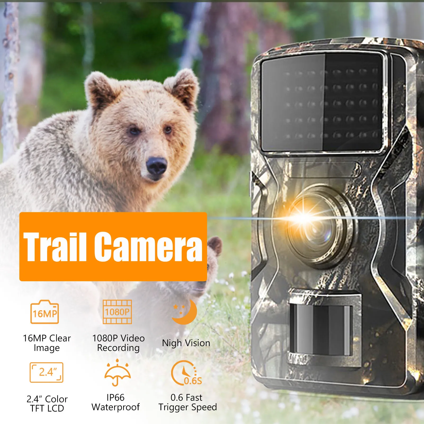 Hunting Camera 1080P Hunting Camera 2.0in LCD 16MP Infrared Night Vision Mobile Monitoring IP66 Waterproof Trail Camera