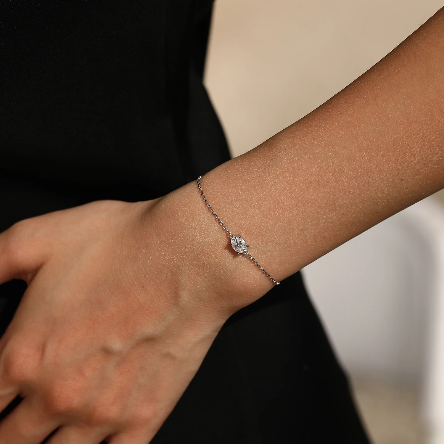 MODIAN 1CT Moissanite Bracelet 925 Sterling Sliver Simple Oval Lab Diamond Link Chain Bracelets For Women Fine Jewelry