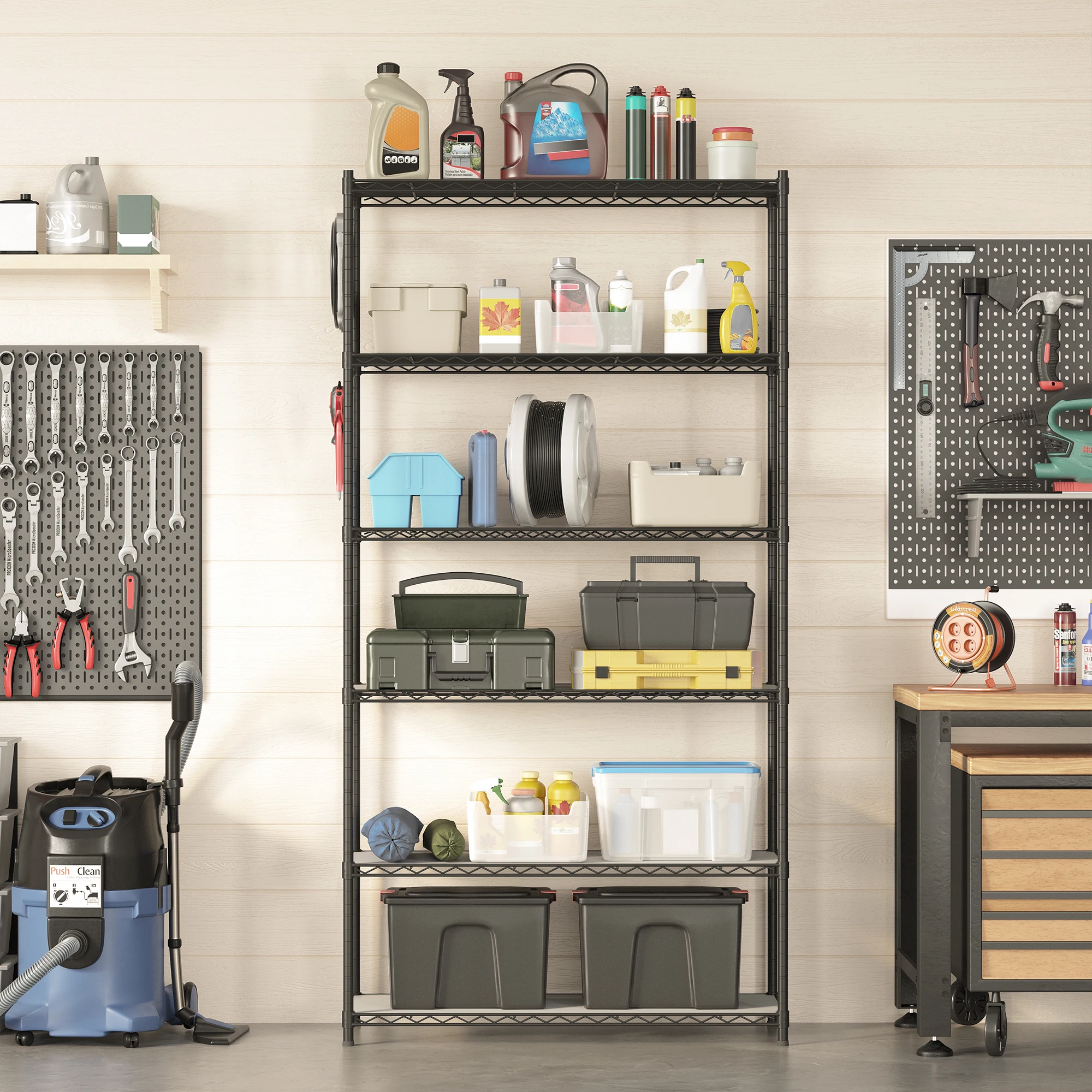 SONGMICS 6-Tier Storage Shelves, Wire Shelving Unit, Kitchen Metal Shelves, Storage Rack with Adjustable Shelves, Shelf Liners image 3