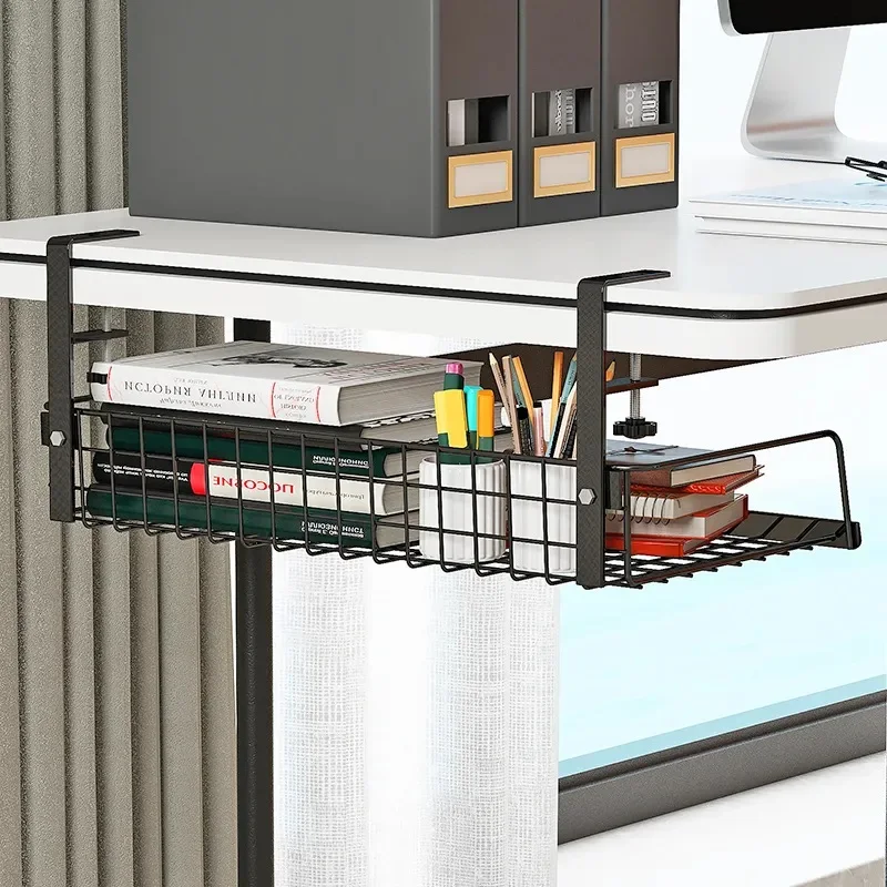 

Under Table Storage Rack Metal Cable Management Tray Home Office Desk Wire Organizer No Punching Kitchen Storage Accessories