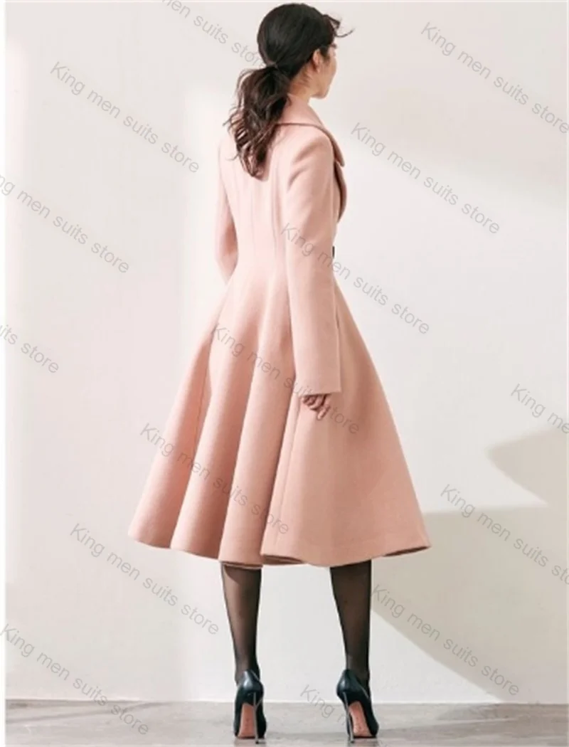 Pink Woolen Women Suit Long Blazer Skirt Cashmere Overcoat Customized Formal Office Lady Wedding Prom Dress Winter Jacket Coat