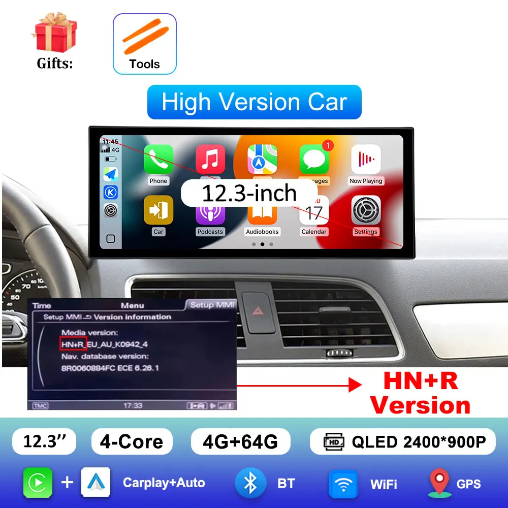 Draadloze Carplay 4G Android 16 voor Audi Q3 2013 - 2018 GPS Navigatie Auto Video Multimedia Speler WiFi BT DSP Stereo Auto Gereedschap