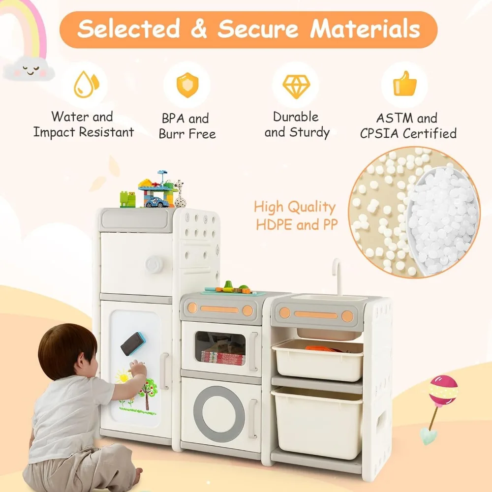 multifunctionele speelgoedorganizer voor kinderen in montessori-stijl met afneembare lades en magnetisch whiteboard