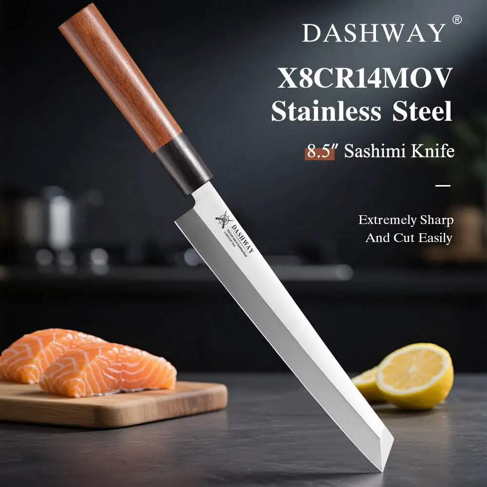 Cuchillo DASHWAY para Sashimi y Sushi de Salmón, Cuchillo Japonés para Trinchar y Rebanar, Cuchillo Profesional de Cocina para Filetear, Hoja de 220 mm