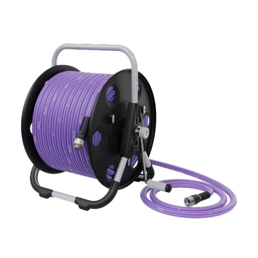 

Garden Hose Reel with 5 8' 100ft KinkFree Hybrid Hose for Efficient Outdoor Watering Portable and WallMountable Design