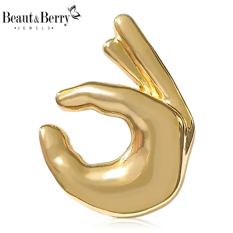 Beaut&Berry Fashion Glossy OK Gesture Brooches for Women Unisex Hand Pins Friends Party Gifts Banquet Jewellery Accessories