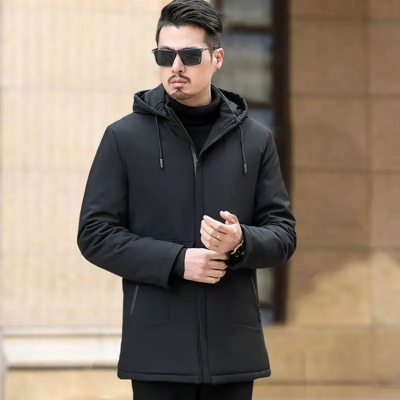 

New 2024 Men's Casual Hooded Jaet Sli Long Coat Spring Autumn Wear Comfortable Polyester Single Button Closure