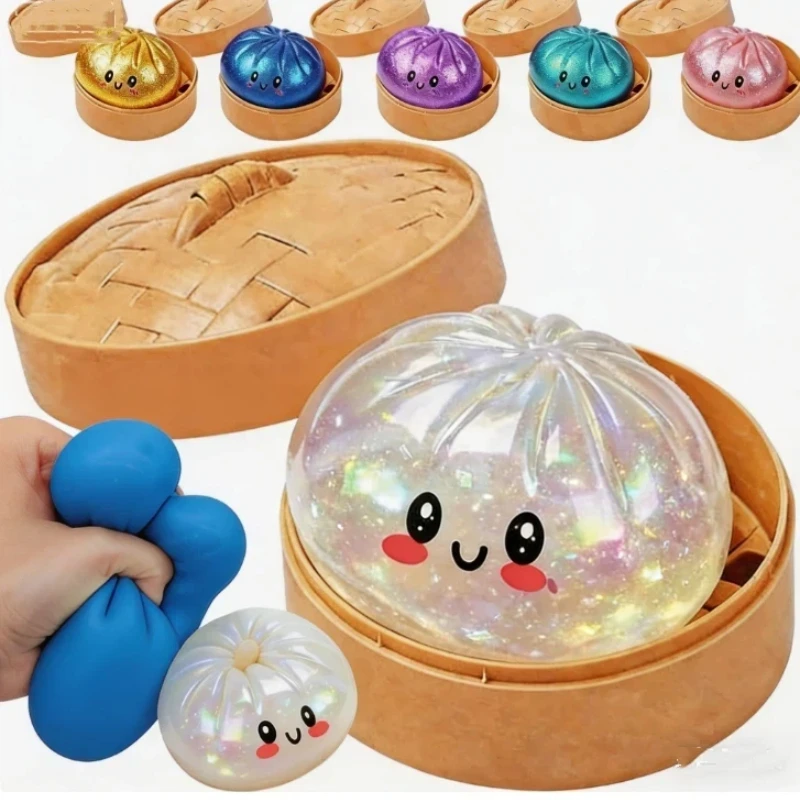 Riesiges Squishies Dumpling Bun Spielzeug, langsam aufsteigender Glitzer-Dumpling-Stressball, Stressabbau-Fidget-Spielzeug für Zuhause, Büro und Reisen