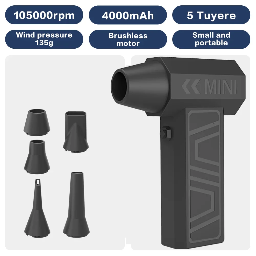 Motore senza spazzole Potente soffiatore per polvere Aspirapolvere con turbo Jet Venti forti Ventilatore di ricarica di tipo C Pulitore per polvere
