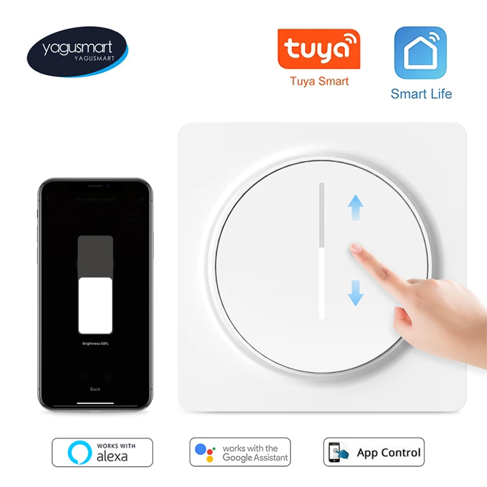 Yagusmart WiFi EU Dimmer Switch Smart Touch Switch Alexa Google Home Enable Support Timer Brighter Control Home Automation