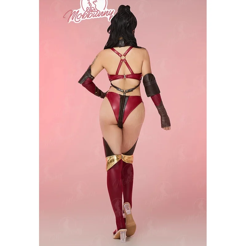 EE01 Mobbunny  Women Red Lingerie Set Cutout Bondage Top and Panty with Gloves Cosplay Costume&0Ww