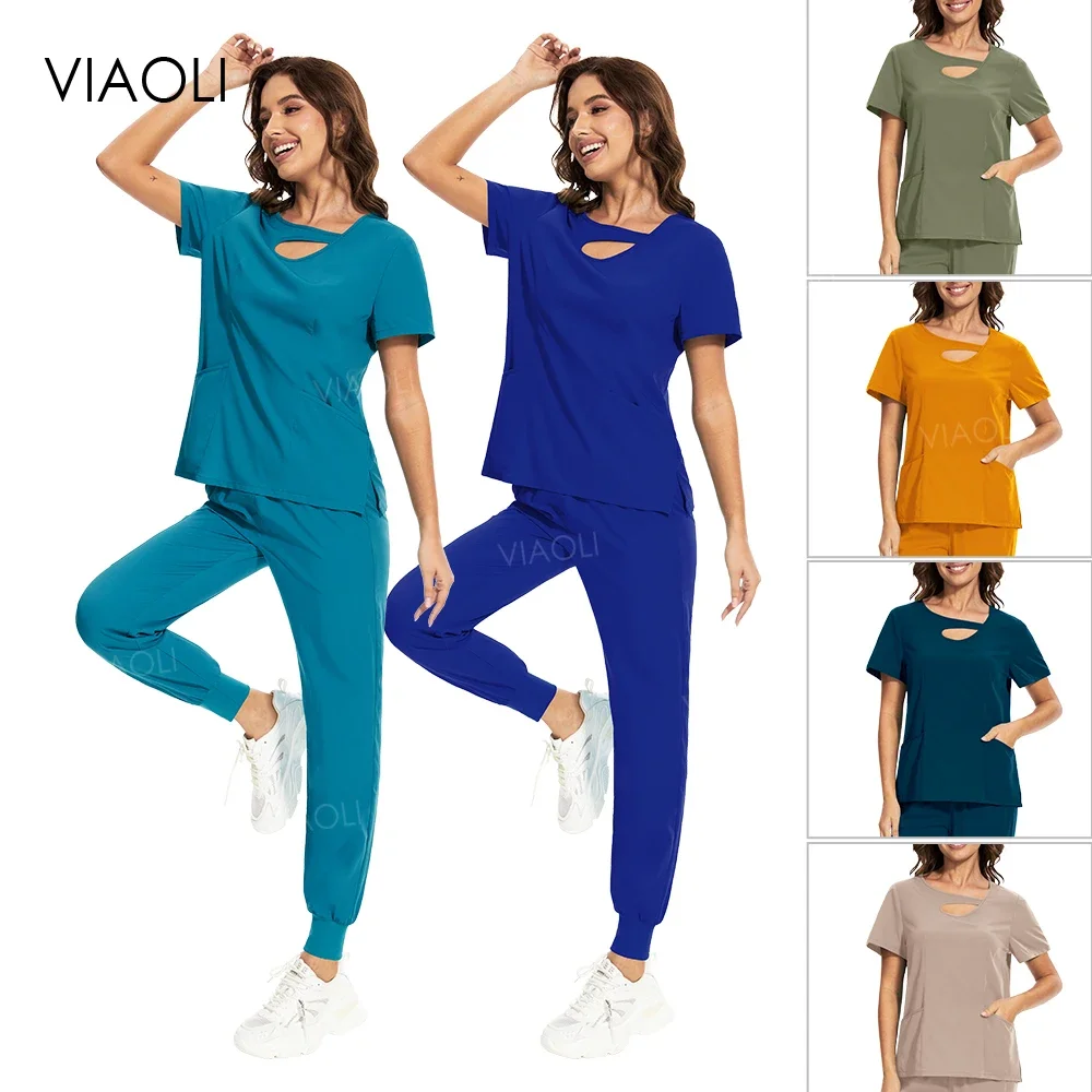 

Scrubs Women Multicolor Short Sleeved Pharmacy Nurse Uniform Hospital Doctor Workwear Breathable Thin Nursing Articles Wholesale