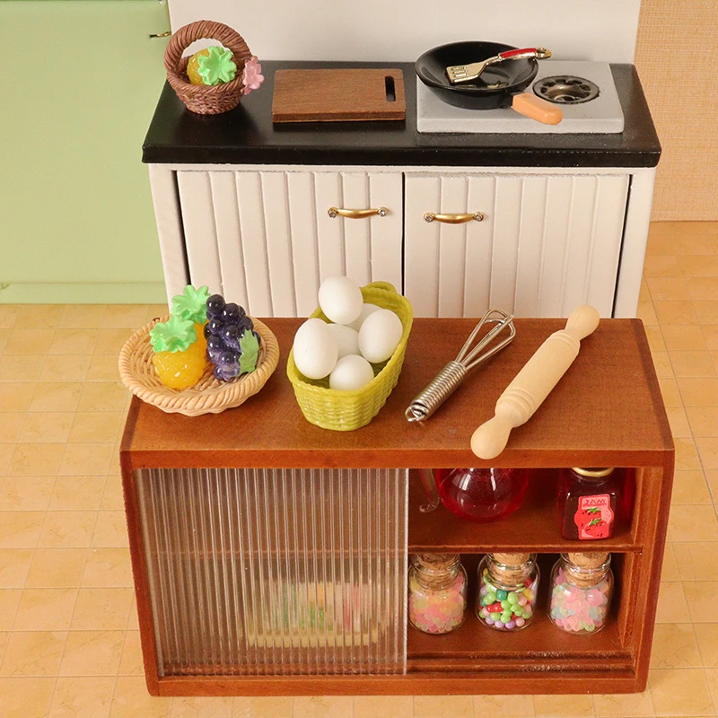 5 pz 1/12 casa delle bambole frullino per le uova padella mattarello cestino casa delle bambole utensili da cucina Decor Dolls House accessori da cucina