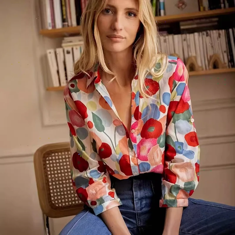 

Cross-border foreign trade 2025 3D digital printing women's fashion long-sleeved shirt new hot-selling floral top gorgeous